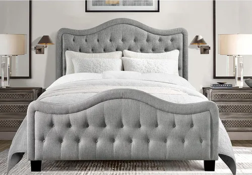 Vista 15 de Rosevera Turin Linen - Cama tapizada con paneles y cabecero capitonado con botones ajustables para dormitorio, tamaño Queen, color gris