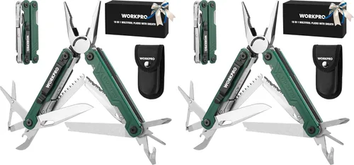 Vista 10 de WORKPRO Alicates multiherramienta 18 en 1, regalos para papá, multiherramienta EDC de acero inoxidable con cuchillo de bolsillo, 2 cerraduras