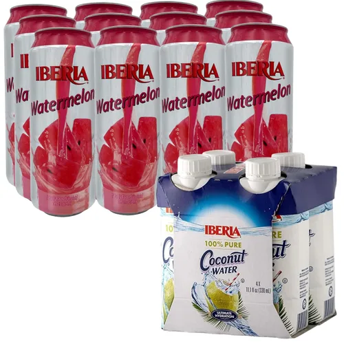 Vista 2 de Iberia Bebida de jugo de maracuyá, 16.57 onzas líquidas (paquete de 12) + agua de coco 100% natural Iberia 11.1 onzas (paquete de 4)