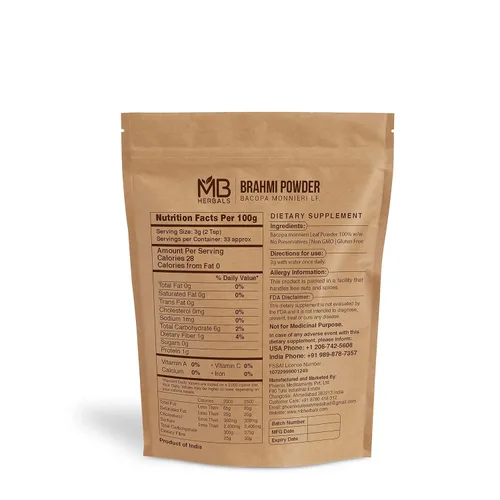 Vista 2 de MB Herbals Brahmi Pure Powder 3.53 oz 3.5 oz 100% puro Bacopa monnieri Powder Cuidado del cabello