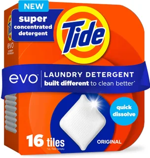 Tide evo Detergente para ropa original que funciona en el 100% de las manchas comunes, detergente concentrado de viaje compatible con HE y