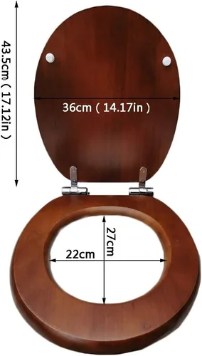 Vista 2 de Asiento de inodoro de madera redondo con bisagras de acero inoxidable silenciosamente cerradas, fácil limpia