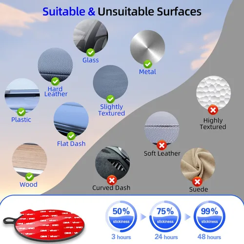 Vista 6 de Disco de montaje de almohadilla adhesiva adhesiva: 2 unidades de disco de tablero de instrumentos de 2.953 in y 2 piezas de cinta de repuesto