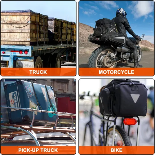 Vista 7 de Cuerda elástica de 12 pulgadas con gancho de mosquetón, cuerdas elásticas negras de 13 pulgadas de grosor, correas elásticas resistentes al aire