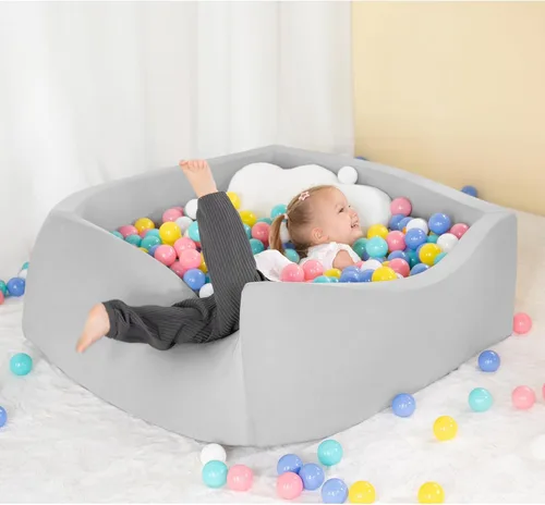 Vista 2 de Piscina de Pelotas Cuadrada de Espuma para Niños Pequeños, 35"x35"x12" Piscina de Pelotas Suave con Cubierta Removible, Corralito de Pelotas