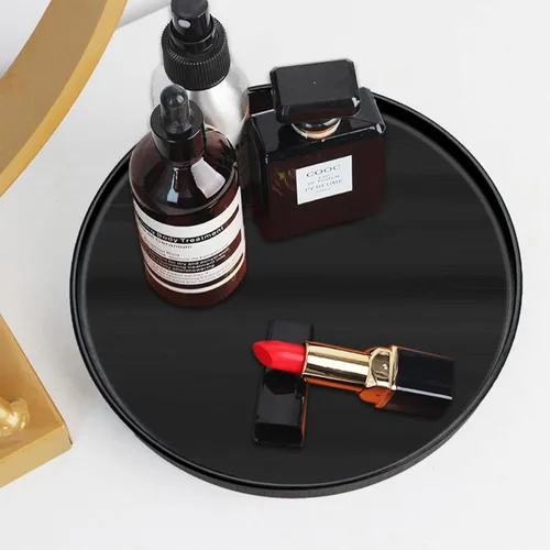 Vista 6 de Bandeja de tocador de baño para mostrador, bandeja decorativa redonda de madera para tanque de inodoro, maquillaje, perfume, joyería, mesa de café