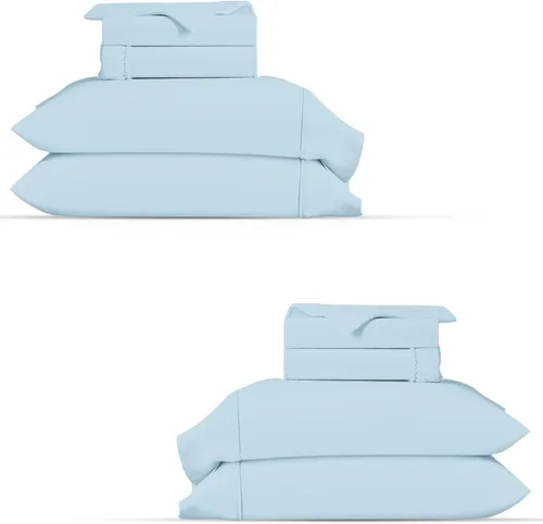 Vista 16 de TEXAS LINEN CO. Paquete de 2 juegos de sábanas de percal de algodón 100% orgánico, suaves, transpirables y refrescantes, con esquinas profundas