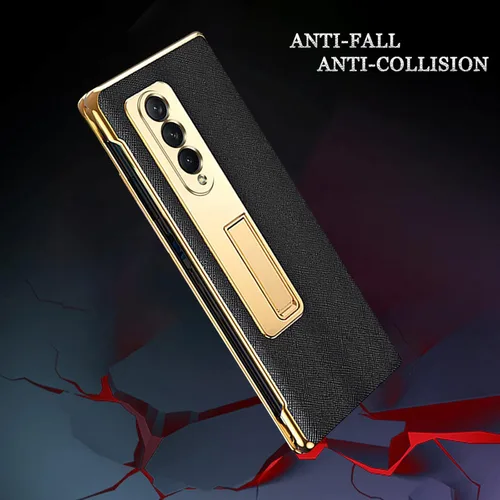 Vista 7 de Ninki Funda de cuero para Galaxy Z Fold 3 con función atril, color negro, cuero de lujo con PC a prueba de golpes y soporte de anillo protector