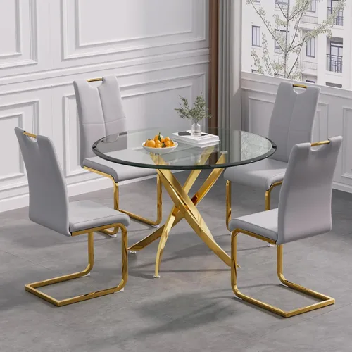 Vista 95 de Mesa de comedor redonda de 36 pulgadas para 4, mesas de cocina y comedor de cristal, moderna mesa de comedor circular con mesa de vidrio templado