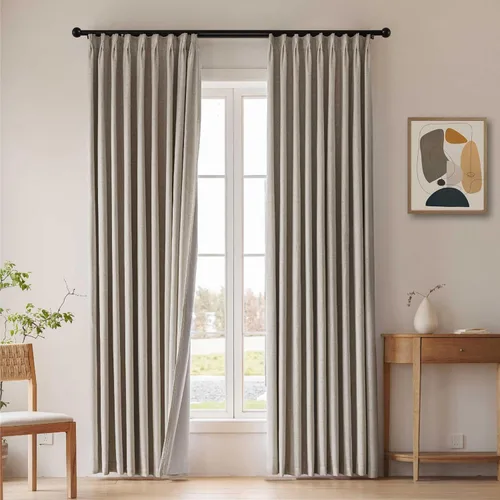 Vista 13 de Blackout Pleated Curtains 84 Length 2 Panels Set for Bedroom, Flax Linen Blended Back Tab Pinch Pleat Drapes with Hooks for Track 7ft Modern Living