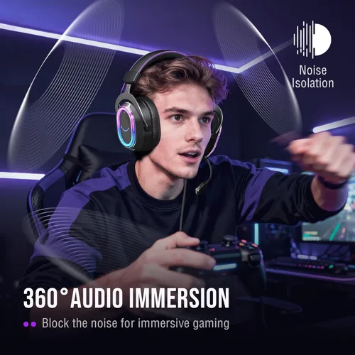 Vista 3 de FIFINE Auriculares USB con cable para juegos: sonido envolvente 7.1 - RGB vibrante personalizable - Equilibrio de juego/chat, auriculares