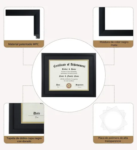 Vista 5 de ELSKER &HOME WPC2014 - 11x14 Displays Diploma 8.5x11 Inch with Mat - 11x14 Inch Without Mat - For Document/Photo(Double Mat - Matte Black with