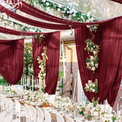 Vista 20 de Cortinas de techo para arco de boda, tela blanca de 5 x 20 pies, 2 paneles de decoración de arco para ceremonia, cortinas de gasa para cenador