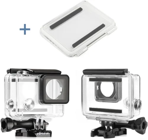 Vista 7 de SOONSUN Carcasa de buceo impermeable para GoPro Hero 3/3+/4 Negro Plata – Funda submarina de 40M compatible con pantalla y batería BacPac para buceo