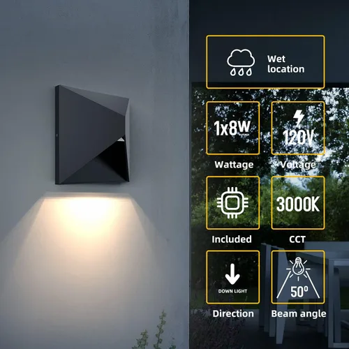 Vista 2 de Apliques de aluminio para exteriores, aplique de pared al aire libre de 8 W, luces LED para porche, montaje en pared moderno para exteriores