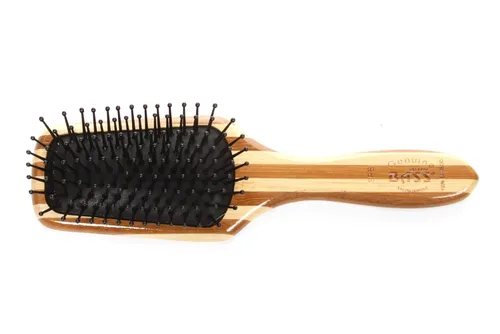 Vista 2 de Bass Brushes Cepillo de pelo para peinar y desenredar Pin de nailon de grado profesional Mango de bambú puro paleta pequeña Acabado a