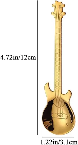 Vista 2 de Cuchara de café con forma de guitarra de acero inoxidable con forma de guitarra de acero inoxidable (color dorado)