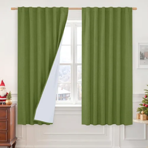 Vista 136 de LAMIT Cortinas opacas cortas de lino de 30 pulgadas para ventanas de cocina sobre el fregadero, cortinas de café texturizadas de lino marfil