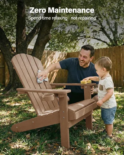 Vista 9 de YEFU Silla Adirondack Resistente a la Intemperie: Sillas Adirondack de Plástico HIPS para Exterior - Sillas de Patio con Portavasos y Textura