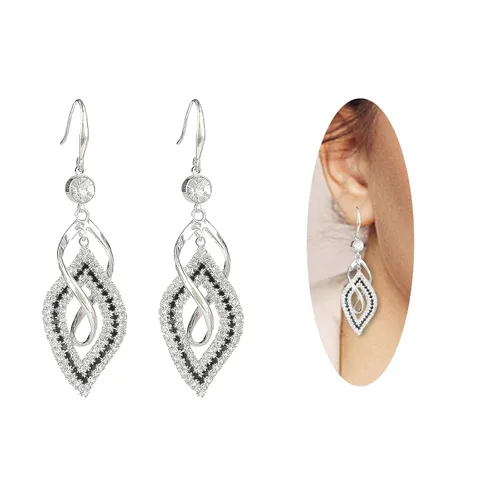 Dangle Earrings for Women, 925 Silver Handmade Linear Swirl Wire Bohemian Boho Diamonds Earrings (Silver, Hoho Diamonds)