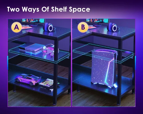 Vista 8 de ODK Escritorio para juegos de 40 pulgadas con tomas de alimentación USB y luces LED, escritorio reversible en forma de L con estantes