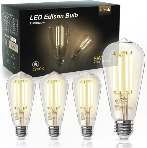Vista 10 de TJOY - Paquete de 12 bombillas LED Edison ST58 ámbar, 8W equivalentes a 60W, 800 lm, 2200K, blanco suave, regulables, filamento LED, base E26
