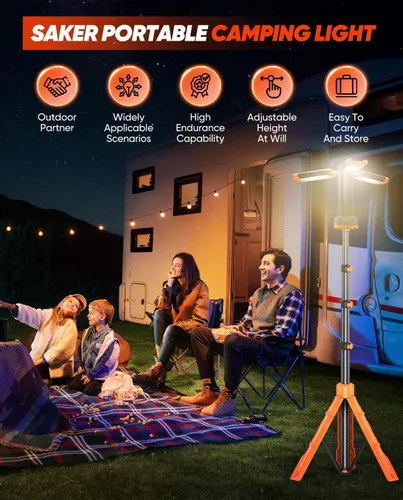 Vista 2 de Saker Luz de camping portátil con soporte de 73 pulgadas, 20000 mAh, luces de trabajo LED recargables 800/3200 lúmenes, 4000/6500 K, luces