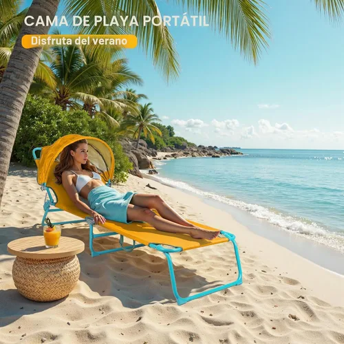 Vista 6 de Northroad Sillón de playa con toldo y toldo plegable, ajustable en 4 posiciones, silla de bronceado plegable para exteriores, tumbona resistente al