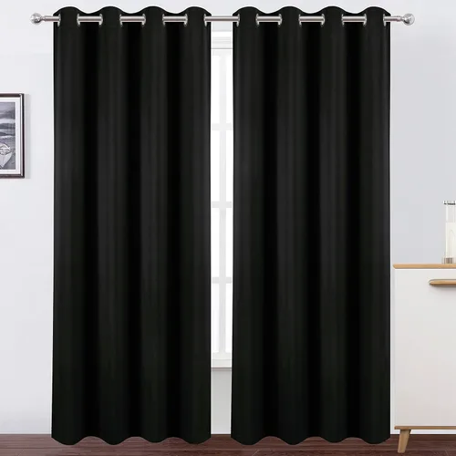 Vista 2 de LEMOMO Cortinas negras 100% opacas con forro negro, 52 x 84 pulgadas, juego de 2 paneles con aislamiento térmico para oscurecer la habitación