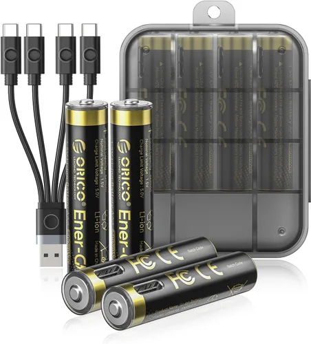 Vista 8 de ORICO Ener-G - Batería de iones de litio recargables AA con cable de carga Tpye C, paquete de 4 baterías dobles A de 1.5 V 2100 mWh, capacidad