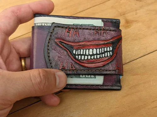 Vista 2 de Laugh HA HA HA, Smile, Face, Why So Serious, Joker, Mouth, Men's 3D Genuine Leather Wallet, Money Clip, Handmade wallet, Carved wallet, Tooled