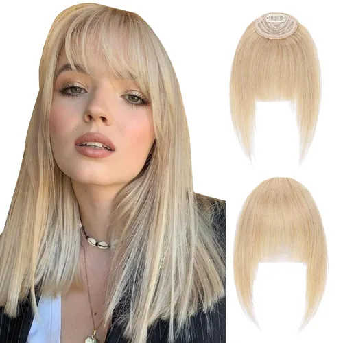 Vista 8 de Hairro Flequillo con clip, de cabello humano, fleco francés, con flecos, parte frontal plana, flequillo lateral, clip con cortina de sien, clip