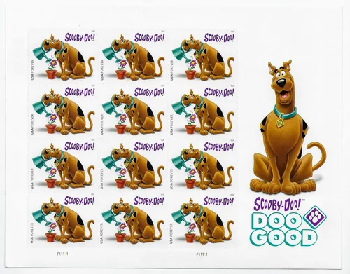 USPS Scooby-Doo! Panel de 12 sellos de primera clase para siempre Scott 5299