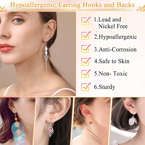 Vista 6 de Modacraft - Kit de fabricación de aretes hipoalergénicos, 2000 piezas, kit de suministros para hacer aretes con ganchos hipoalergénicos, componentes