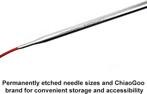 Vista 6 de Agujas de tejer circulares ChiaoGoo Red Lace de 16 pulgadas (40 cm) tamaño US 2 (2,75 mm) de acero inoxidable con sujetapuntas