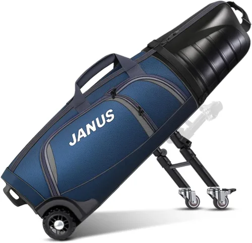 JANUS Golf Travel Bag Hard Case with Foldable Support Legs, Hands-Free Golf Club Travel Bag with 360° Spinner Wheels, ABS Hard Shell, Foldable