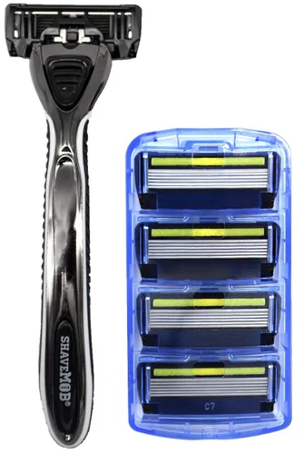ShaveMOB Kit de maquinilla de afeitar para hombre de 6 cuchillas (mango de cabeza flexible con 4 repuestos) (sin recortadora) - The Caveman Shaving