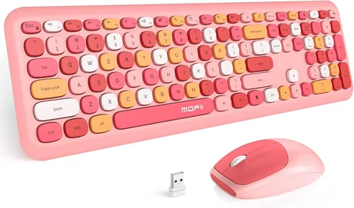 Vista 41 de MOFII Combo de teclado y mouse inalámbricos 2.4 Ghz, no pierden el enlace, estilo retro, teclas redondas, compatible con PC de escritorio y laptop