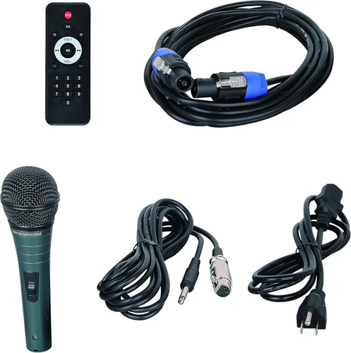 Vista 3 de Party 15 - Sistema de altavoces PA de 2 vías de 15 pulgadas, 2000 W, con Bluetooth, lector de tarjetas USB/SD, radio FM, control remoto, luz LED