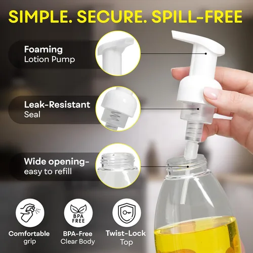 Vista 4 de BRIGHTFROM Dispensador de Jabón Espumoso, Botellas con Bomba, Sin BPA, Contenedor Plástico Recargable para Jabón Líquido - Cocina, Baño, Comercial