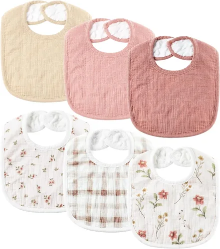 Vista 13 de POIKSHARK Paquete de 6 baberos de muselina unisex para niños y niñas, baberos de algodón, baberos de babeo y dentición para bebés