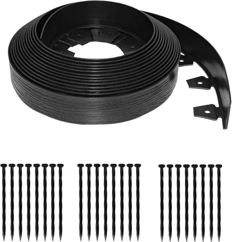 EasyFlex Borde de jardín de pared alta sin excavación con picos de anclaje, 2.5 pulgadas. Borde de jardín de plástico recto alto con textura de Negro
