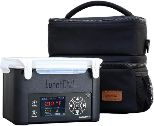 LunchEAZE XL Lonchera Calentada Eléctrica y Sin Cable – Alimentada por Batería, Capacidad de 6 Tazas, 104°C, Calentamiento Programado Automático