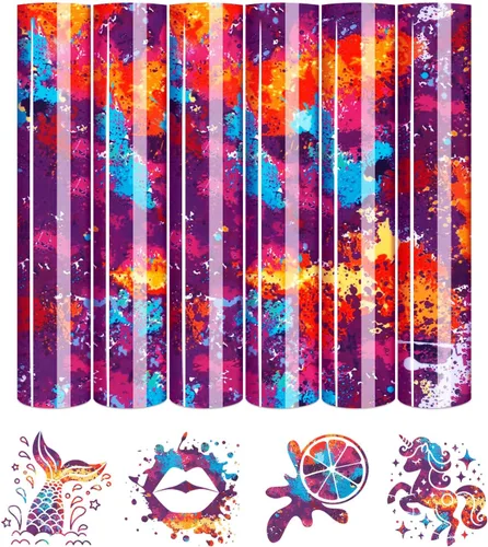 Vista 14 de Tintnut Splash Rollo de vinilo de transferencia de calor, 12 pulgadas x 5 pies, tinta de acuarela multicolor con estampado de tinta HTV