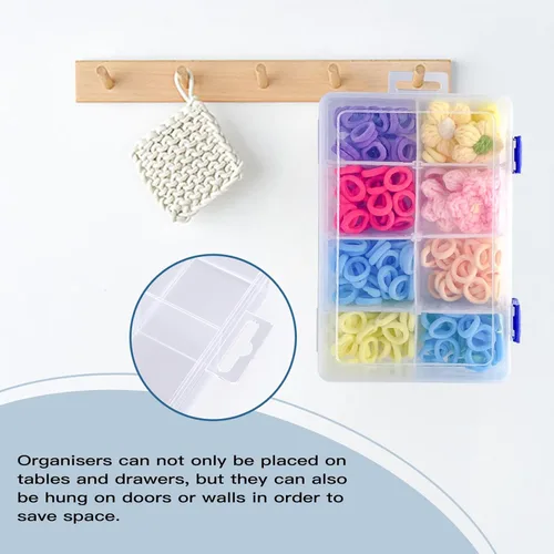 Vista 2 de 2 cajas de almacenamiento de plástico transparente de 8 rejillas con divisores ajustables, apilables, 8 compartimentos, caja organizadora pequeña