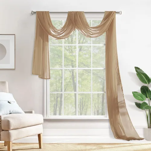 Vista 16 de MIULEE Cenefa Beige para Ventana para Fiesta - Cortina Transparente Cenefa Superior Tratamiento de Ventana Cortinas Decorativas para Arco de Boda