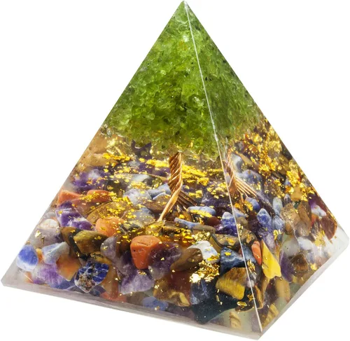 TUMBEELLUWA Generador de pirámide de orgonita de cristal de 7 chakras de 2.36 pulgadas, 7 chakras, hecho a mano, piedras energéticas, decoración