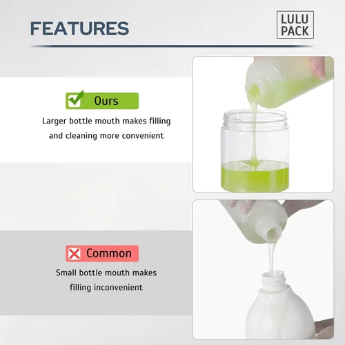 Vista 4 de Lulupack Dispensador de botellas con bomba para jabón, recipiente vacío de plástico de 8 onzas para champú y acondicionador, tarro de loción