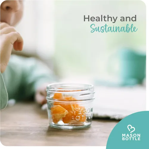 Vista 6 de Mason Bottle Tarros de almacenamiento de leche materna de 4 onzas (paquete de 12) – Recipientes de vidrio reutilizables para alimentos para bebés