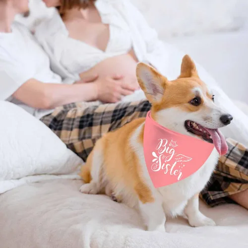 Vista 4 de Pañuelos para Perros Big Sister Big Brother, Bandana Ajustable de Doble Cara para Mascotas para Anuncio de Embarazo, Bufanda Triangular para Perros